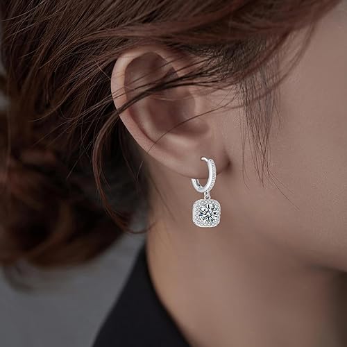 ONE PAIR: 925 Sterling Silver MOISSANITE DROP Earrings HIGH QUALITY MOISSANITE DIAMOND Brilliant ROUND CUT