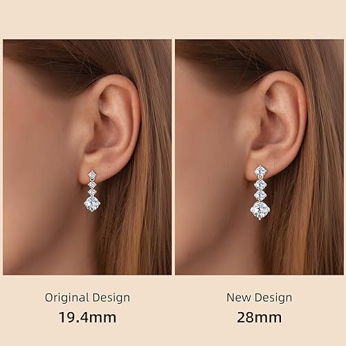 ONE PAIR: 925 Sterling Silver DROP MOISSANITE Earrings  Brilliant ROUND CUT Color: New 28mm-White Gold 4CT HIGH QUALITY MOISSANITE DIAMOND