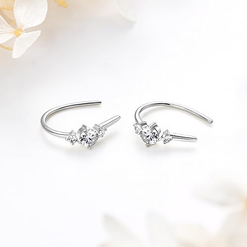 ONE PAIR: 925 Sterling Silver MOISSANITE Earrings HIGH QUALITY MOISSANITE DIAMOND Brilliant ROUND CUT Color: 4MM-Open Hoops-Silver