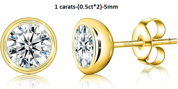 ONE PAIR: 925 Sterling Silver STUD MOISSANITE Earrings  Brilliant ROUND CUT HIGH QUALITY MOISSANITE DIAMOND 18 K White Gold Plated 1 carats-(0.5ct*2)-5mm