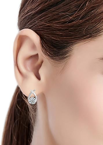 ONE PAIR: MOISSANITE Diamond Earrings,2-2.4 CT  D Color VVS1 Clarity Round Cut Lab Created Diamond Earrings Sterling Silver 18K White Gold Plated Earrings Minimalist Mermaid Tail Earrings Size: 6.5MM-2ct.tw(1ct*2)