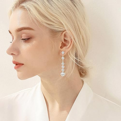 ONE PAIR: 925 Sterling Silver DROP MOISSANITE Earrings  Brilliant ROUND CUT Color: New 53.7mm-White Gold 4CT HIGH QUALITY MOISSANITE DIAMOND 18 K White Gold Plated