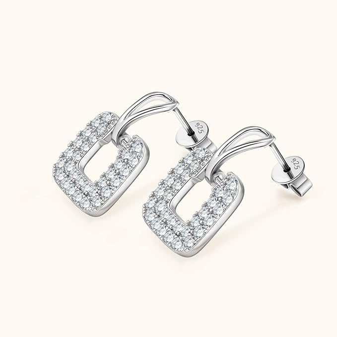 ONE PAIR: Gorgeous Square Shaped Silver Stud Earrings MOISSANITE DIAMONDS D Color VVS1 Clarity Brilliant 1.4mm 1.6mm  0.89cttw per pair weight: about 3.5g.