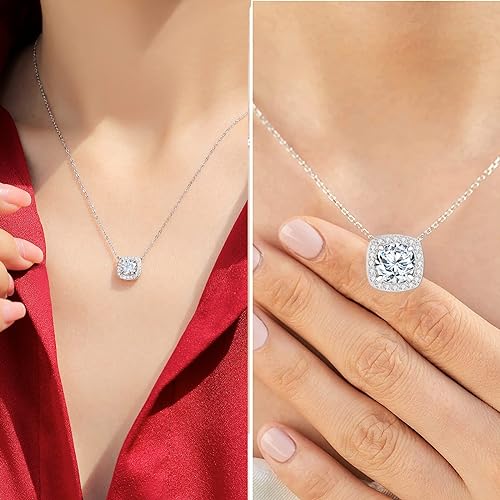 ONE : 💎Pendant Necklace 💎 MOISSANITE DIAMOND 1 Carats D Color VVS1 Clarity 18K Gold Plated OVER 925 Sterling Silver Necklace for Women Style: Square Halo