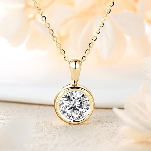 ONE :💎Pendant Necklace💎 2.0 CARAT MOISSANITE YELLOW GOLD PLATED OVER 925 STERLNG SILVER       Color: 2CT Bezel Round Yellow