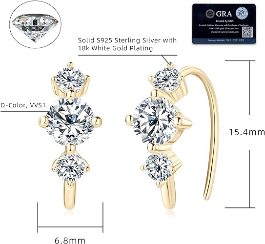 ONE PAIR: 925 Sterling Silver MOISSANITE Earrings HIGH QUALITY MOISSANITE DIAMOND Brilliant ROUND CUT Color: 5MM-Open Hoops-Yellow