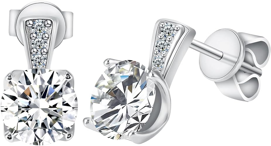 ONE PAIR: Drop & Dangle Stud Earrings, 18K White Gold PLATED 925 Sterling Silver HIGH QUALITY MOISSANITE Diamonds Total 2.0ct one pair GRA Certificate