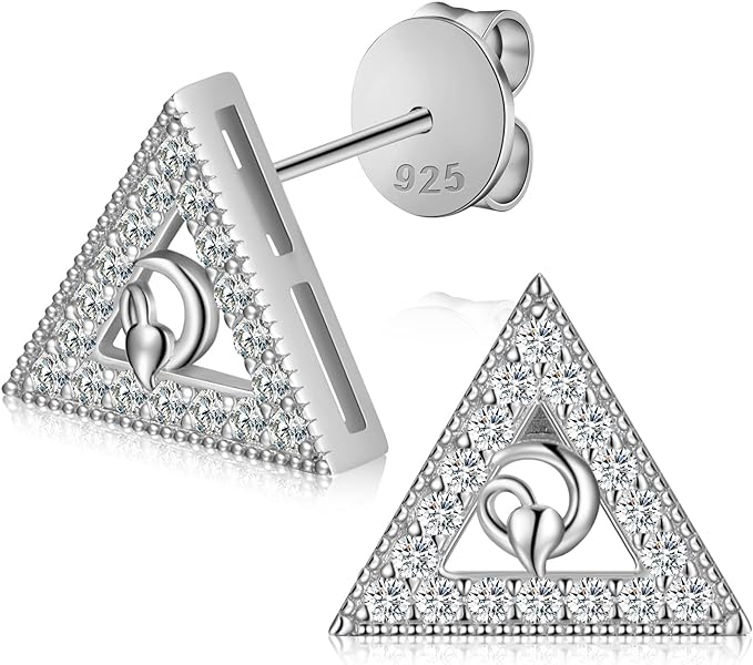 ONE PAIR: of Earrings Triangle Color: 925 Sterling Silver HIGH QUALITY MOISSANITE DIAMOND EARRINGS