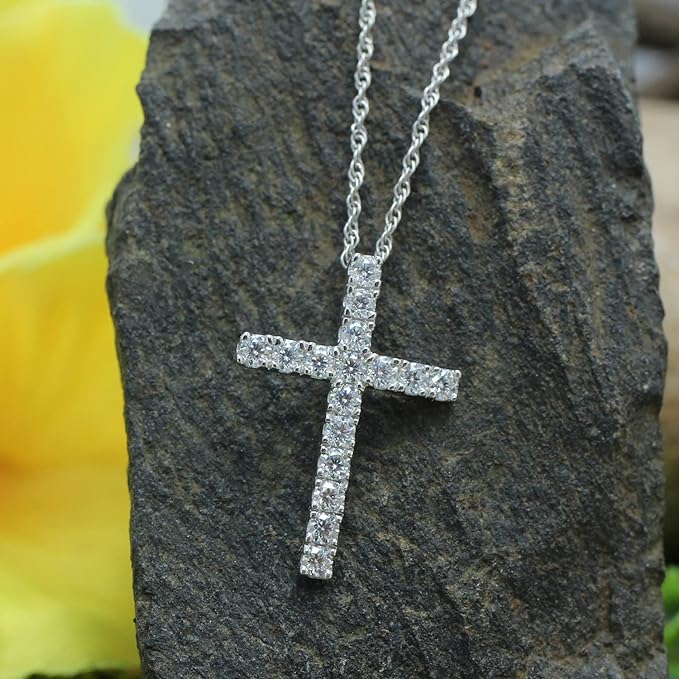 ONE :💎Pendant Cross Necklace💎MOISSANITE DIAMOND 14k WHITE GOLD PLATED OVER 925 STERLNG SILVER