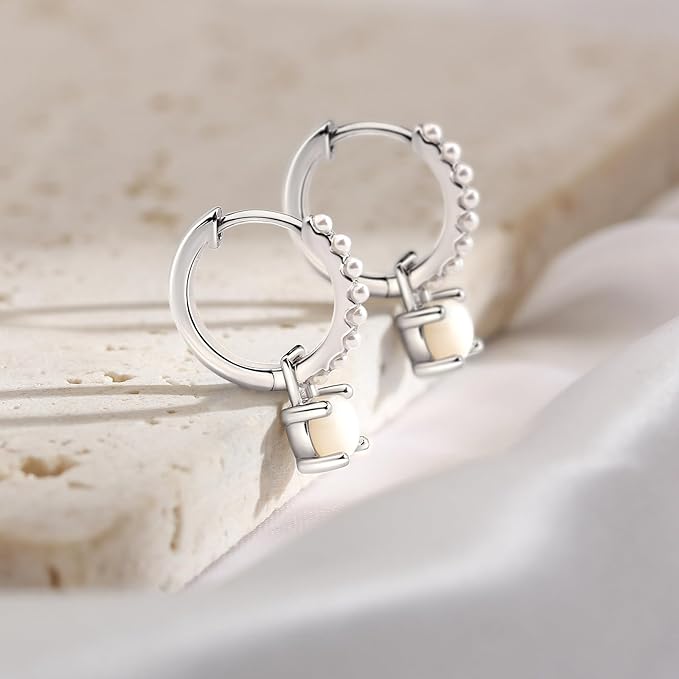 ONE PAIR: Gorgeous HOOP EARRINGS JUNE Month Rhodium Plated Sterling Silver