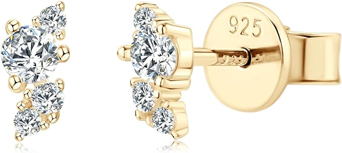 ONE PAIR: Stud Earrings 14K Yellow GOLD OVER 925 STERLING SILVER