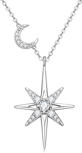 ONE :💎Pendant Necklace💎 Color: Starburst-Silver MOISSANITE DIAMOND 18k WHITE GOLD PLATED OVER 925 STERLNG SILVER