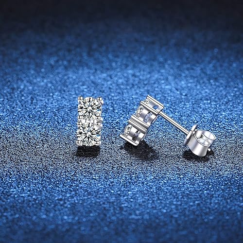 ONE PAIR: 925 Sterling Silver MOISSANITE Earrings HIGH QUALITY MOISSANITE DIAMOND Brilliant ROUND CUT