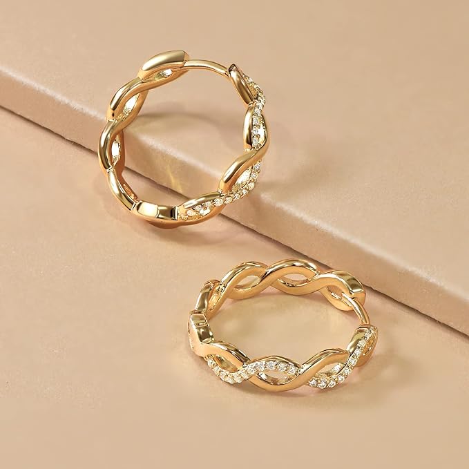 ONE PAIR: Gorgeous HOOP EARRINGS HIGH QUALITY MOISSANITE Diamonds 18K Yellow Gold PLATED 925 Sterling Silver Total GRA Certificate