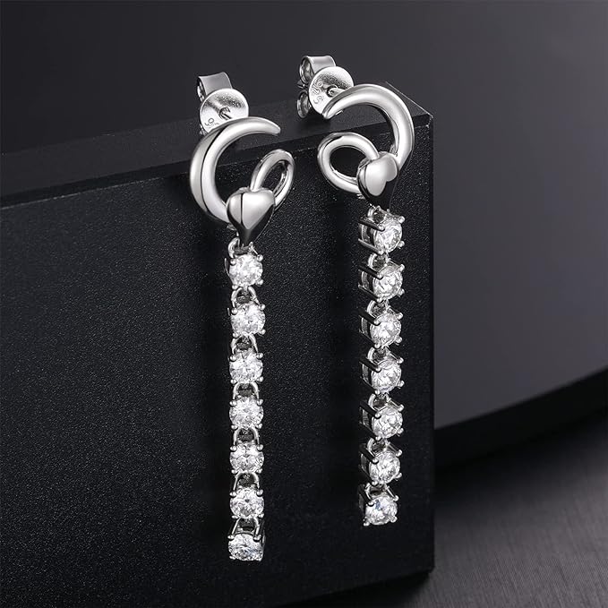 ONE PAIR: of Earrings  Color: Silver Linear Drop HIGH QUALITY MOISSANITE DIAMOND EARRINGS