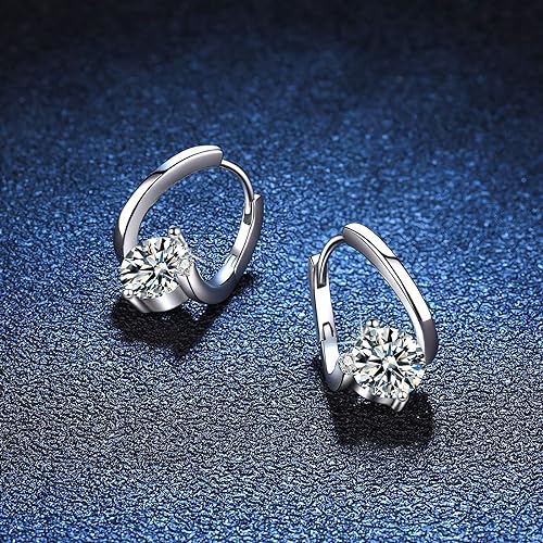 ONE PAIR: 925 Sterling Silver MOISSANITE HOOP Earrings HIGH QUALITY MOISSANITE DIAMOND Brilliant ROUND CUT