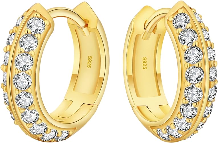 ONE PAIR: HOOP Earrings, MOISSANITE Diamonds 14K YELLOW GOLD PLATED OVER 925 Sterling Silver, Comes With A GRA Certificate. Color: 14k Yellow Gold-1.0ct-Double row