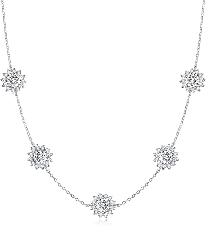 ONE :💎Pendant Necklace💎 Color: Pendant Necklace 5 Stones  total 5 STONES 5CTS WHITE MOISSANITE DIAMOND 18k WHITE GOLD PLATED OVER 925 STERLNG SILVER