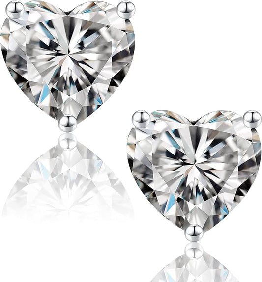 ONE PAIR: HEARTS MOISSANITE Diamond STUD EARRINGS 7.5MM-3ct.tw(1.5ct*2)