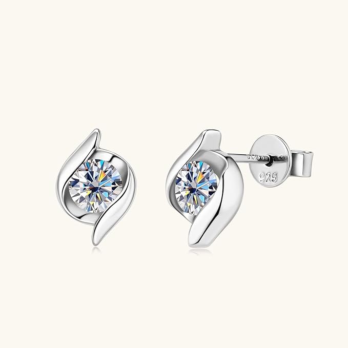 ONE PAIR: Gorgeous The angel wings stud earrings MOISSANITE DIAMONDS D Color VVS1 Clarity Brilliant (2pcs)/5mm MOISSANITE diamonds, 1.0cttw per pair 18K White Gold