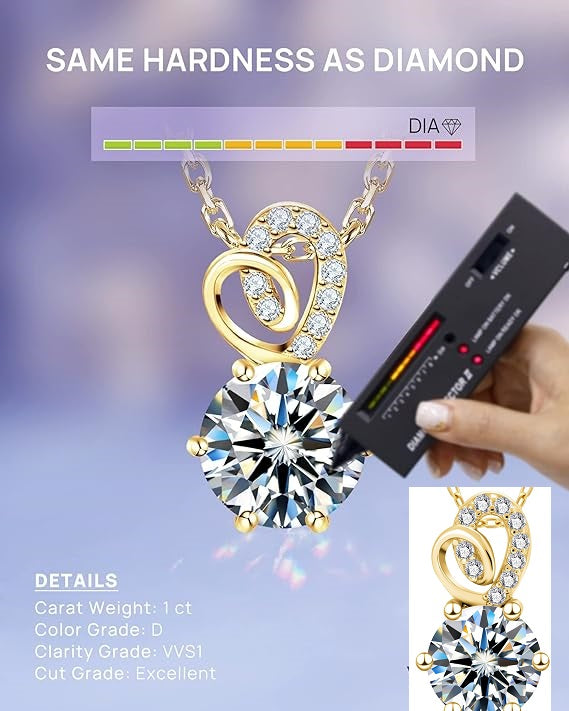 ONE :💎Pendant Necklace 💎MOISSANITE DIAMOND Color: YELLOW GOLD Style: Color: 1.0 Carats-Gold