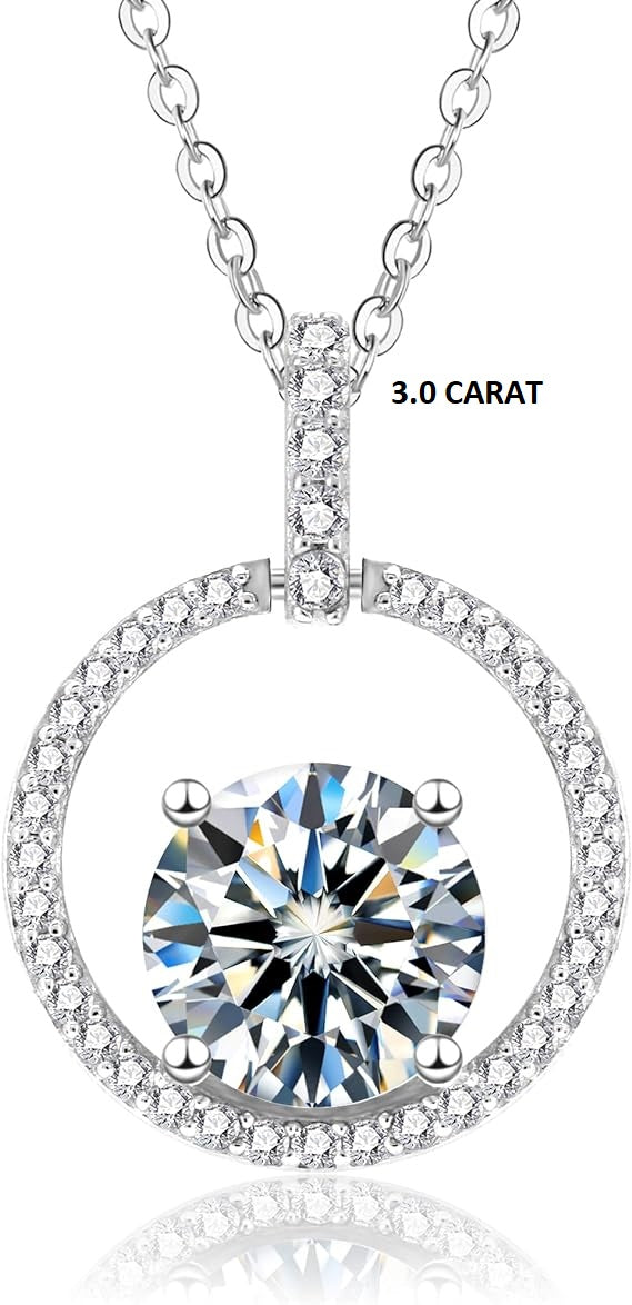ONE :💎Pendant Necklace💎 3.0 CARAT MOISSANITE WHITE GOLD PLATED OVER 925 STERLNG SILVER