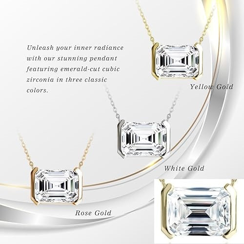 ONE : 💎Pendant Necklace 💎 2.0ct Emerald Cut Solitaire Simulated Diamond CZ 18K Gold Plated OVER 925 Sterling Silver Necklace for Women