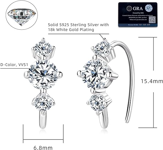 ONE PAIR: 925 Sterling Silver MOISSANITE Earrings HIGH QUALITY MOISSANITE DIAMOND Brilliant ROUND CUT Color: 5MM-Open Hoops