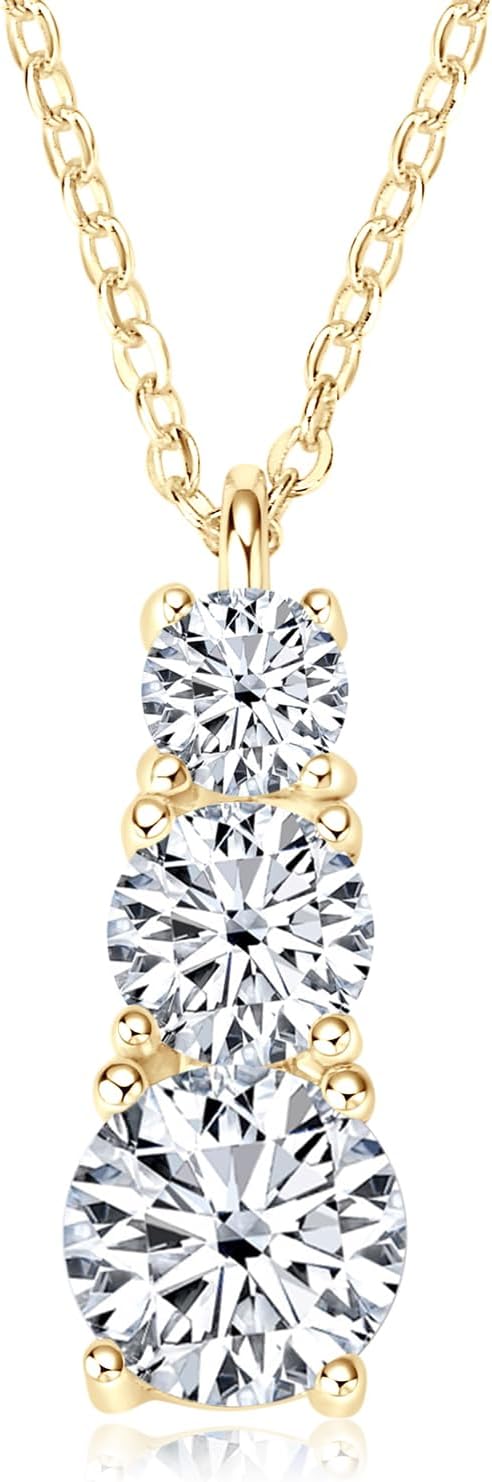 ONE :💎Pendant Necklace 💎 MOISSANITE DIAMOND  1.75CT-3 Stones-GOLD