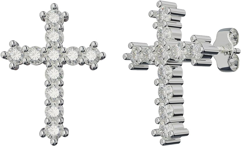 ONE PAIR: Gorgeous The Cross STUD EARRINGS MOISSANITE DIAMONDS D Color VVS1 Clarity Brilliant Earrings 925 Sterling Silver 18K WHITE Gold Plated 1.6mm