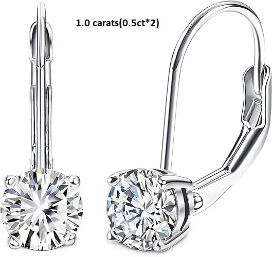 ONE PAIR: 18K White Gold 925 Sterling Silver Dangle Earrings Leverback Drop Earrings  Color  Brilliant 1.0ct-2.0ct D Round Cut HIGH QUALITY MOISSANITE DIAMOND