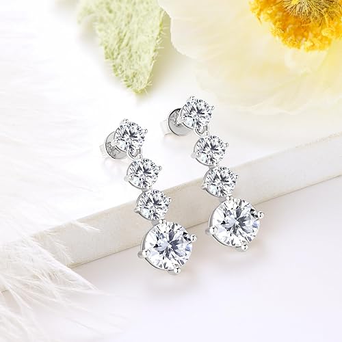 ONE PAIR: 925 Sterling Silver DROP MOISSANITE Earrings  Brilliant ROUND CUT Color: New 28mm-White Gold 4CT HIGH QUALITY MOISSANITE DIAMOND