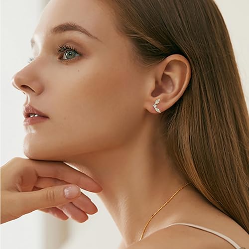 ONE PAIR: Gorgeous Leaf Shaped Gold Stud Earrings MOISSANITE DIAMONDS D Color VVS1 Clarity Brilliant Stud earrings height: 0.48 inch (12.2mm), width:0.26 inch (6.8mm).