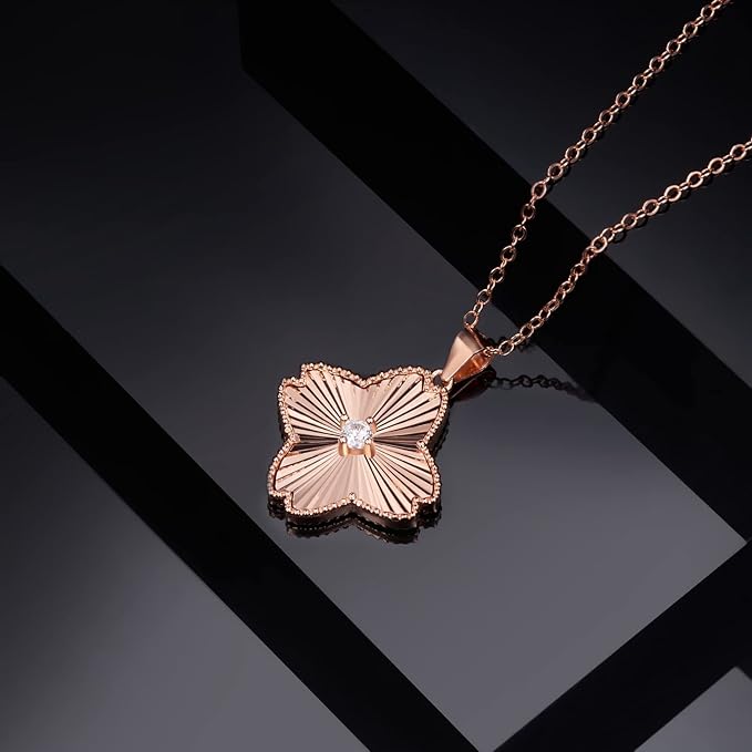ONE :💎Pendant MOISSANITE Necklace 💎, Clover ROSE GOLD PLATED OVER 925 STERLNG SILVER