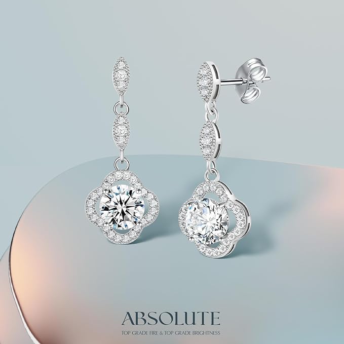 ONE PAIR: 925 Sterling Silver HOOP DROP MOISSANITE Earrings  Brilliant ROUND CUT HIGH QUALITY MOISSANITE DIAMOND 18 K White Gold Plated