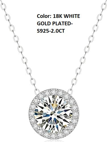 ONE :💎Pendant Necklace 💎MOISSANITE DIAMOND Color: SILVER 18K WHITE GOLD PLATED-S925-2.0CT