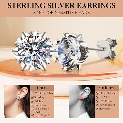 ONE PAIR: MOISSANITE Diamond Earrings, Stud Earrings for Women, 4 Ct D Color VVS Bright Lab Cut Heart Shape Diamond earrings studs Silver Earrings, for Anniversary Celebrations, Birthday Parties, Work Party Travel