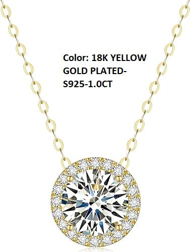 ONE :💎Pendant Necklace 💎MOISSANITE DIAMOND Color: SILVER 18K YELLOW GOLD PLATED-S925-1.0CT