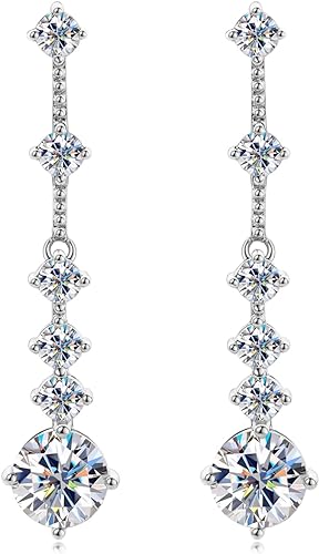 ONE PAIR: 925 Sterling Silver DROP MOISSANITE Earrings  Brilliant ROUND CUT Color: 30.5mm-White Gold 4CT HIGH QUALITY MOISSANITE DIAMOND