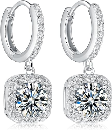 ONE PAIR: 925 Sterling Silver MOISSANITE DROP Earrings HIGH QUALITY MOISSANITE DIAMOND Brilliant ROUND CUT