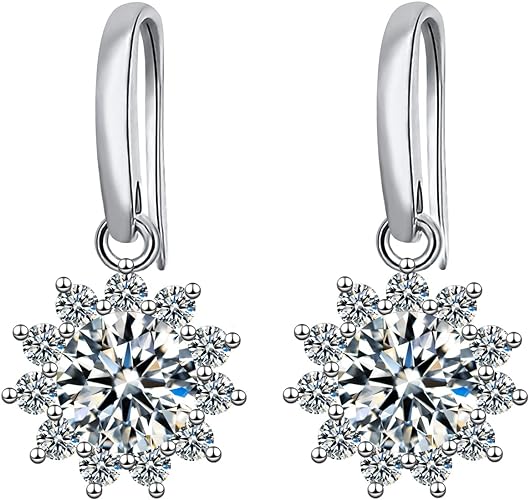 ONE PAIR: 925 Sterling Silver MOISSANITE DROP Earrings HIGH QUALITY MOISSANITE DIAMOND Brilliant ROUND CUT