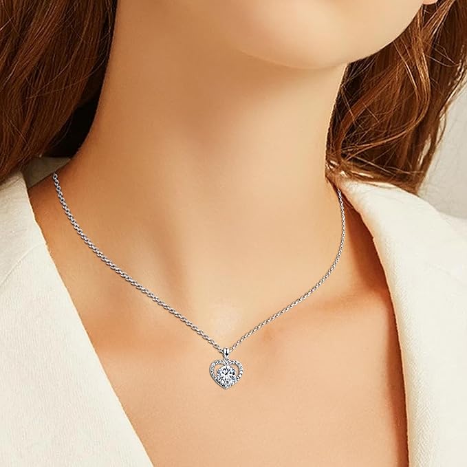 ONE : 💎Pendant HEART Necklace 💎 MOISSANITE DIAMOND Style: (18K White Gold) OVER 925 Sterling Silver Necklace) 2CT D Color VVS1 Clarity