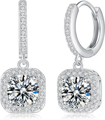 ONE PAIR: 925 Sterling Silver MOISSANITE DROP Earrings HIGH QUALITY MOISSANITE DIAMOND Brilliant ROUND CUT