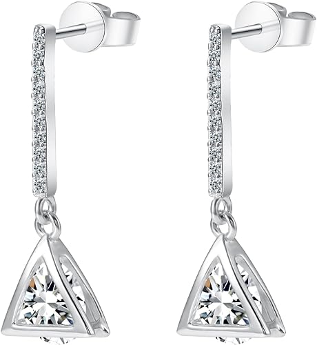 ONE PAIR: Drop & Dangle Stud Earrings, 18K White Gold PLATED 925 Sterling Silver HIGH QUALITY MOISSANITE Diamonds 2.0ct ONE PAIR GRA Certificate