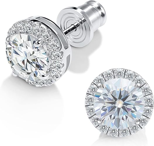 ONE PAIR: Earrings 0.6 Carat Sterling Silver D Color VVS1 Round Cut Lab Created HIGH QUALITY MOISSANITE Diamonds