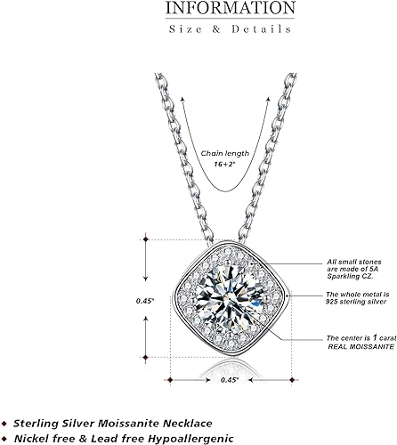 ONE :💎Pendant Necklace 💎MOISSANITE DIAMOND - 925 STERLING SILVER and Solid D Color VVS1 Clarity adjustable Chain