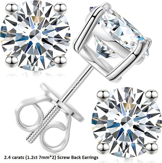 ONE PAIR: of Earrings 2.4 carats (1.2ct 7mm*2) Screw Back HIGH QUALITY MOISSANITE DIAMOND EARRINGS SCREW BACK