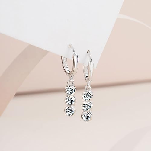 ONE PAIR: 925 Sterling Silver MOISSANITE DROP Earrings HIGH QUALITY MOISSANITE DIAMOND Brilliant ROUND CUT