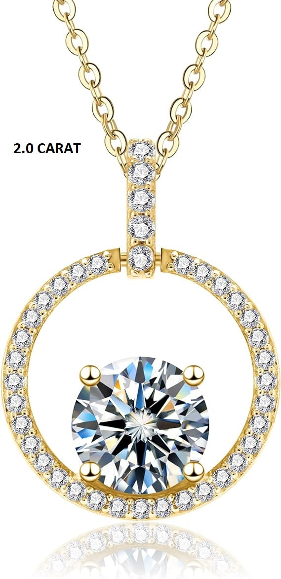 ONE :💎Pendant Necklace💎 2.0 CARAT MOISSANITE YELLOW GOLD PLATED OVER 925 STERLNG SILVER