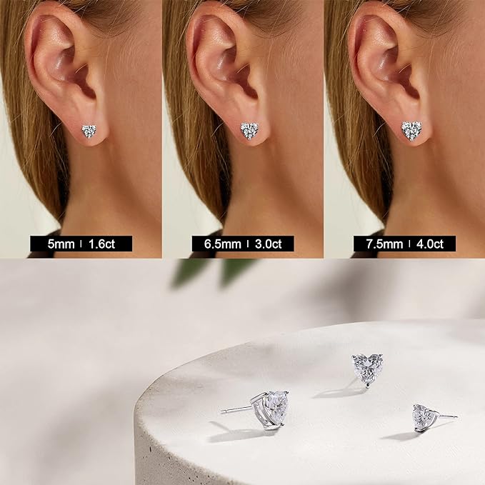 ONE PAIR: HEARTS MOISSANITE Diamonds STUD EARRINGS 5MM-1ct.tw(0.5ct*2